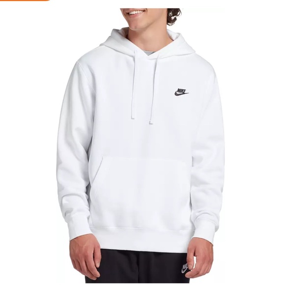 NWT Nike Men's Sportswear Club Fleece hoodie white with black logo - Picture 1 of 6